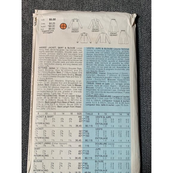 Butterick Evan-Picone Pattern 3478 Coat Skirt & Shirt Size 12- uncut - Picture 2 of 2